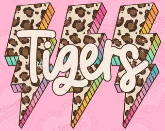 Rainbow Leopard Lightning Bolt Tigers Png, Sublimation Design, Game Day Png, Tigers Mascot Png, Printable Design, Digital Download, DTF, DTG