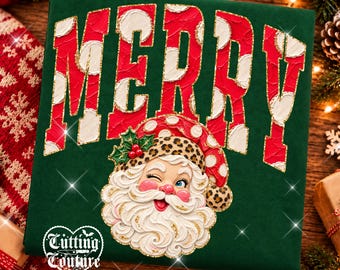 Merry Png, Retro Santa Png, Leopard, Polka Dots, Holiday Shirt Design, Hand Painted, Christmas DTF, DTG, Printable Design, Digital Download
