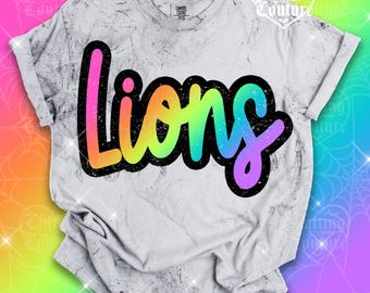 Retro Lions Png, Design a sublimazione Retro Lions, Giorno della partita Png, Maglietta Lions, Mascotte neon Lions Png, Orgoglio dei leoni Png, DTF, DTG #659