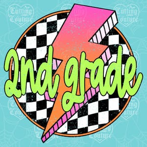 Lightning Bolt Second Grade Png, Back To School Png, Neon 2nd Grade Png, Girl&#39;s Second Grade Shirt Png, Retro Png, Checkered Png #35