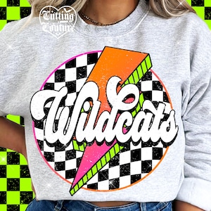 Wildcats (Png), Cuadros (Png), Sublimación retro de Wildcats, Día del juego (Png), Camiseta de Wildcats, Mascota de Wildcats (Png), Neón Wildcats (Png), DTF, DTG #417