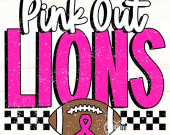 Pink Out Lions Png, Football Pink Out Png, Breast Cancer Awareness Png, Lions Mascot Png, Printable Design, Digital Download, DTF, DTG