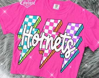 Checker Lightning Bolt Hornets Png, Game Day Sublimation Design, Hornets Mascot Png, Printable Design, Digital Download, DTF, DTG