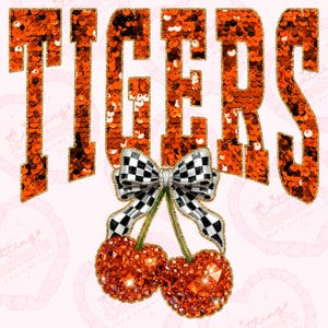 Sequin Cherry Tigers Png, Orange Tigers Mascot Png, Checker Png, Tigers Dtg, Tigers Dtf, Printable Design, Digital Download