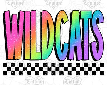 Neon Checkered Wildcats Png, Retro Wildcats Sublimation Design, Game Day Png, Wildcats Shirt, Wildcats Mascot Png, Wildcat Pride Png #492