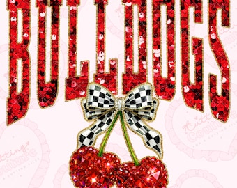 Sequin Cherry Bulldogs Png, Red Bulldogs Mascot Png, Checker Png, Bulldogs Dtg, Bulldogs Dtf, Printable Design, Digital Download