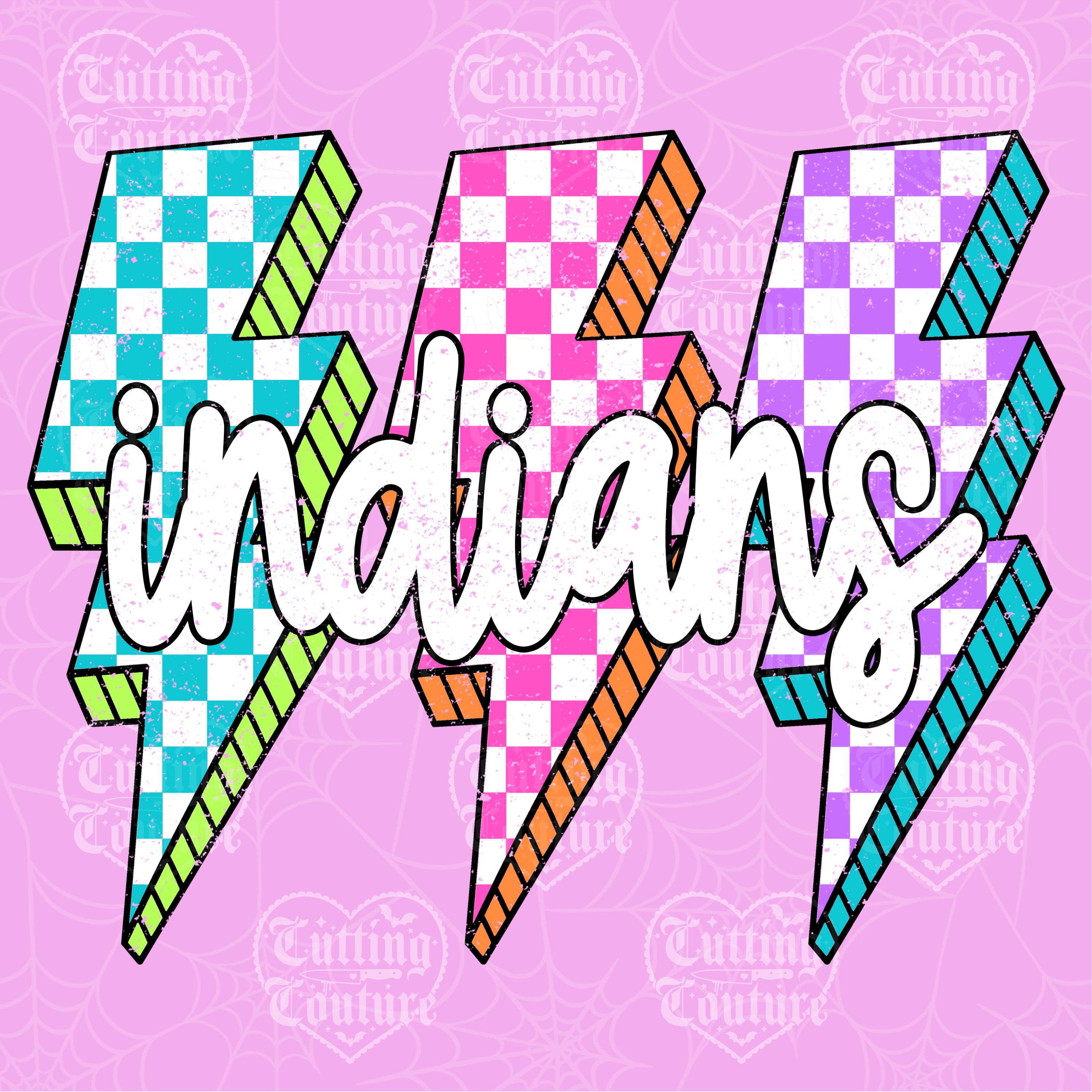 Indians Png, Checkered Png, Retro Indians Sublimation, Game Day Png, Indians Shirt, Indians Mascot Png, Neon Indians Png, DTF, DTG #335