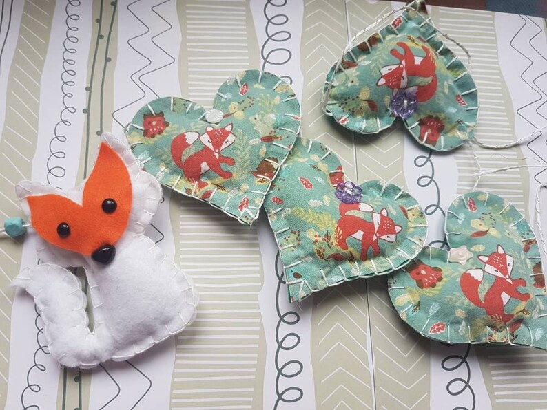 Fox And Woodland Heart Garland Nursery Decor Baby Gift Children S Bedroom Children S Decor Children S Gift Ideas Newborn Gift