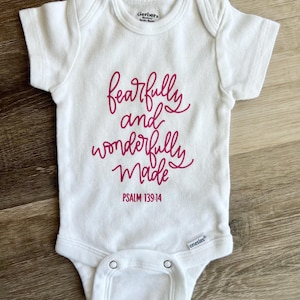Fearfully and Wonderfully Made Baby Onesie/ Bodysuit, Psalm 139:14, Bible Verse Onesie