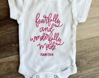 Fearfully and Wonderfully Made Baby Onesie | Christian Baby Gift | Psalm 139:14 Bible Verse Bodysuit | Newborn Shower Gift | Scripture Baby