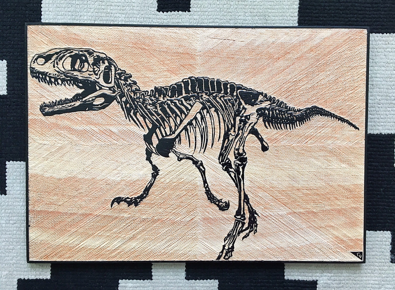 Dinosaur Wood Art, Art mural sculpté à la main, TRex, Décor mural de