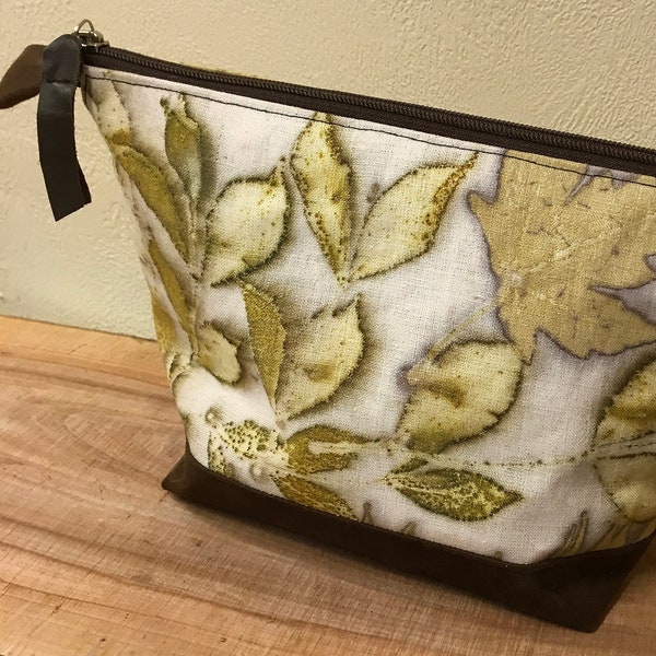 Eco Printed and Natural Dyed Linen Zippered Pouch - made with Nature! - One of a Kind handmade