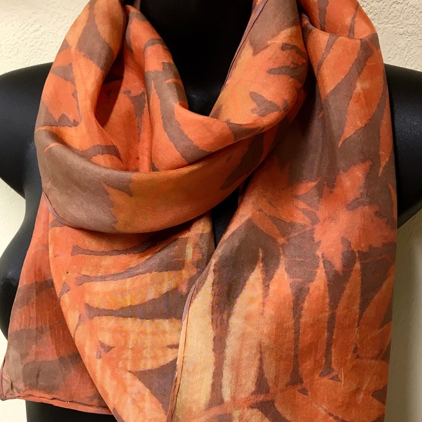 Eco Printed and Natural Dyed Silk Scarf - made with Nature! - One of a Kind Art Scarf