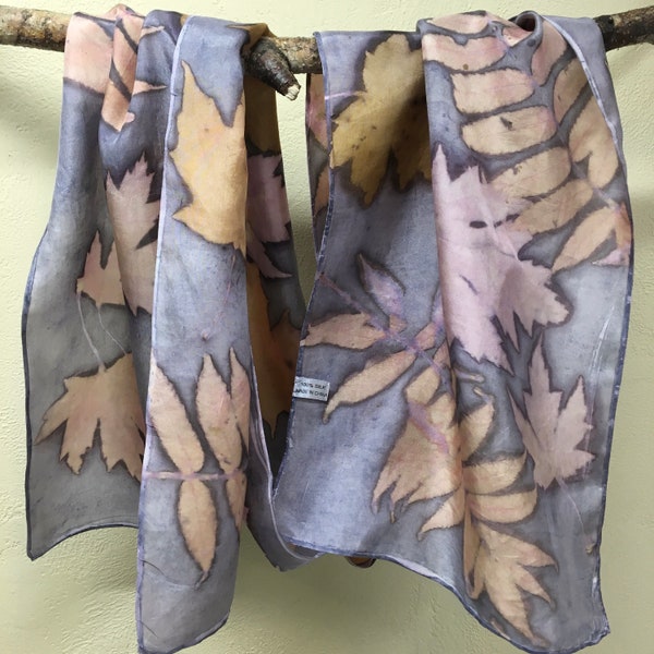 Eco Printed and Natural Dyed Silk Scarf - made with Nature! - One of a Kind Art Scarf