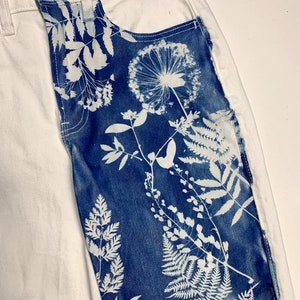 Cyanotype Botanical printed Hollister White Jeans Women&#39;s waist 28 OOAK
