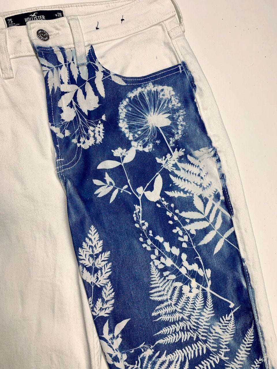 Cyanotype Botanical Printed Hollister White Jeans Women's - Etsy Canada