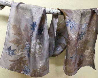 Eco Printed and Natural Dyed Silk Scarf Shawl OOAK