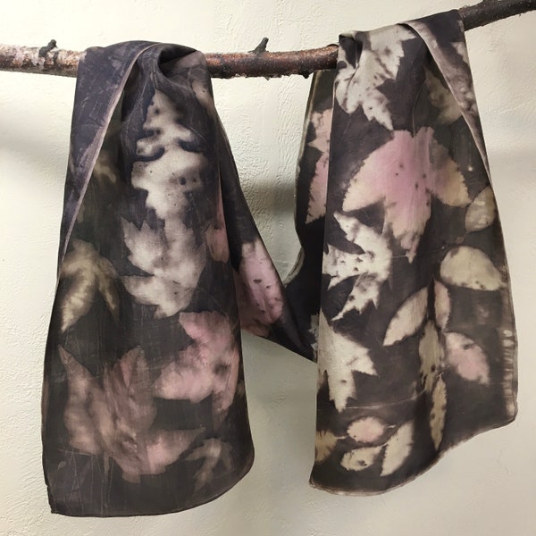 Eco Printed and Natural Dyed Silk Scarf - made with Nature! - One of a Kind Art Scarf