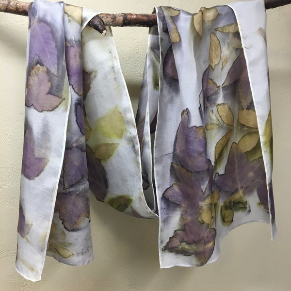 Eco Printed and Natural Dyed Silk Scarf - made with Nature! - One of a Kind Art Scarf