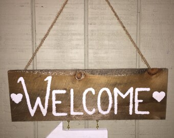 Rustic wood hanging Welcome Sign, handmade, home decor