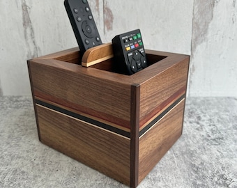 Remote Control Holder | Handmade Clicker Keeper | Walnut Desk Organizer Caddy by Pacific Mountain Wood