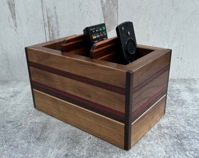 Remote Control Holder Handmade TV Remote Caddy Wood Desk Organizer by