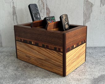 Handmade Ash & Walnut Remote Control Holder: Desk Organizer