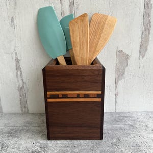 Kitchen Crock / Walnut Utensil Holder / Handmade Flatware Keeper by PacificMountainWood