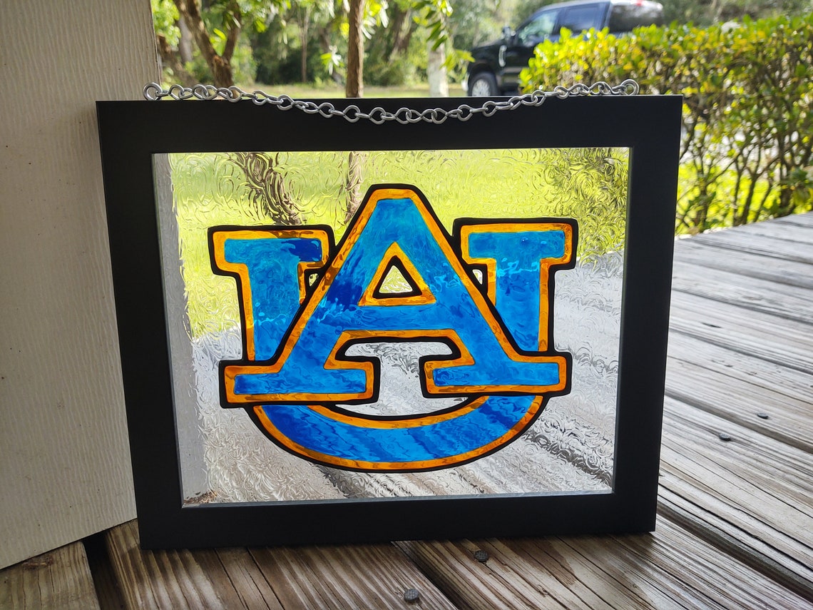 Painted Stained Glass Auburn Tigers Handpainted Black Etsy