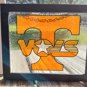 Tennessee Volunteers; Painted stained glass; Hand-painted; Black frame; 8"X10"