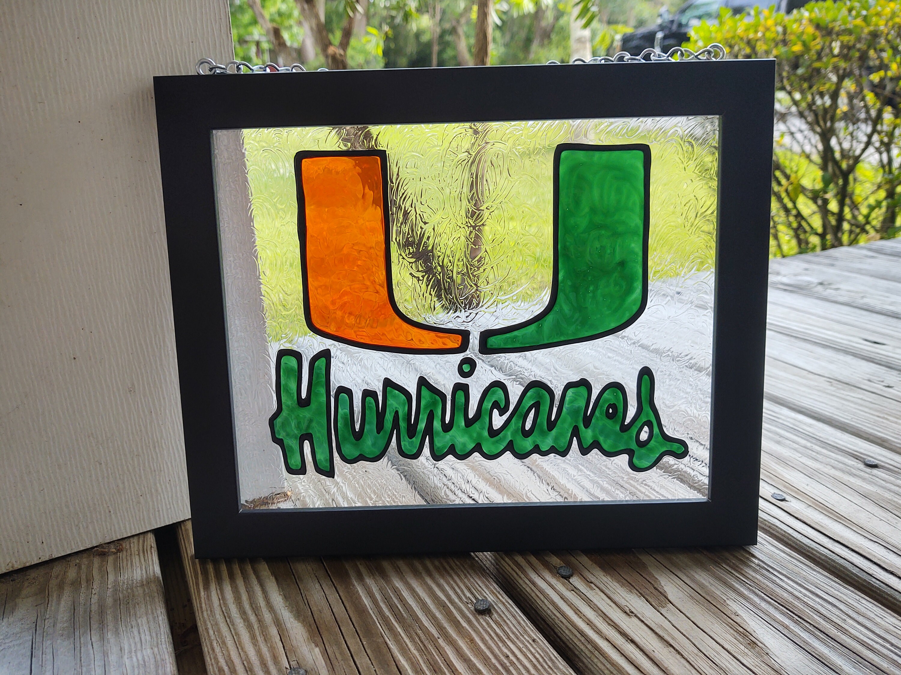 Painted stained glass Miami Hurricanes Handpainted Black Etsy