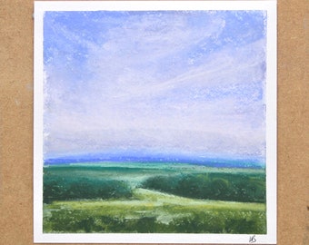 Spring Horizon - Pastell auf Papier, Original Landschaftskollektion von Hannah Buchanan