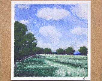 Spring Greens II - Pastel on Paper, Original Landscape Collection by Hannah Buchanan