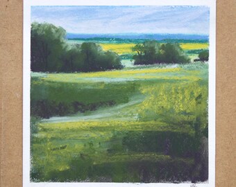 Spring Horizon, Rapeseed Fields - Pastel on Paper, Original Landscape Collection by Hannah Buchanan