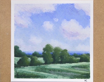 Spring Greens III - Pastel on Paper, Original Landscape Collection by Hannah Buchanan