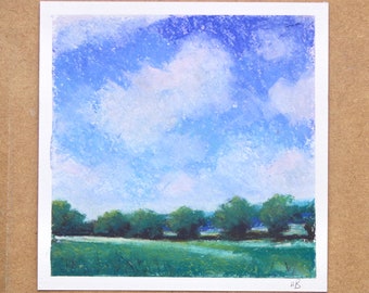 Summer Fields - Pastel on Paper, Original-Landschaftskollektion von Hannah Buchanan