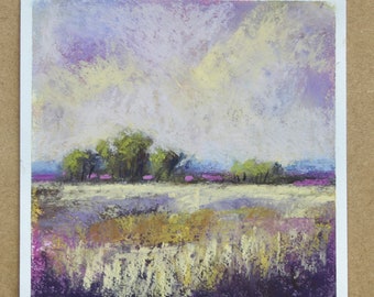 Stormy Skies over the Field - Pastel on Paper, Original Landscape Collection by Hannah Buchanan