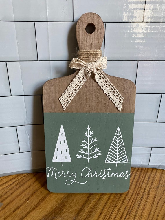 Merry Christmas Mini Wood Cutting Board, Christmas Trees, Country Style,  Christmas, Kitchen Decor