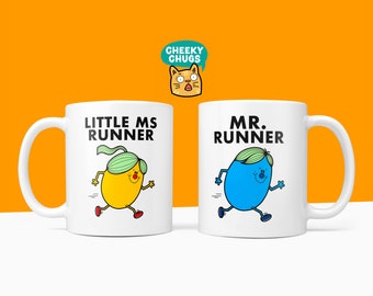 Novelty Set Of 2 Little Ms RUNNER & Mr RUNNER 10oz Mug Funny Novelty Mr Miss Gifts Office Friend Family Price For 2 Mugs In The Set