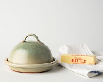 Pottery Butter Dish or Cheese Dome - Wood Fired Stoneware Pottery Handmade by Monte Young - Oribe Light (pre-shipment photos supplied)