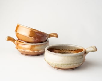 Chili Bowl with Handle, Set of 4 - Wood Fired Stoneware Pottery Handmade by Monte Young - READY to SHIP - photo prior