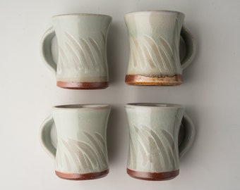 Mug Set of 4,  Stoneware Ceramic Mugs - Wood Fired Stoneware Pottery Handmade by Monte Young - READY to SHIP - Sea Grass