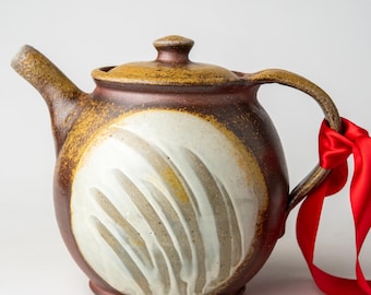 Hand Thrown Stoneware Teapot: Wood Fired Rustic Pottery