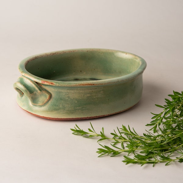 Casserole / Shallow Baking Dish with Handles - Wood Fired Stoneware Pottery Handmade by Monte Young - READY to SHIP - Oribe