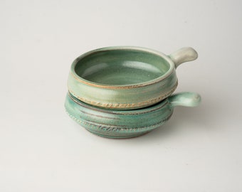 Chili Bowl with Handle, Set of 2 - Wood Fired Stoneware Pottery Handmade by Monte Young - READY to SHIP / photos prior