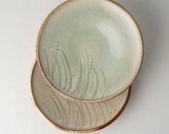 Handmade Plate 10" - Set of 2 - Wood Fired Stoneware Pottery Handmade by Monte Young - READY to SHIP - Seagrass