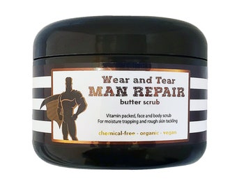 Man Repair scrub - Rich, wholesome organic/vegan face & body skincare for men *SCROLL REVIEW images for the MANY ways it can help!