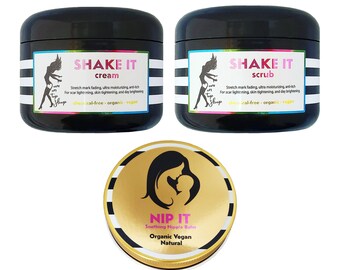 Major Discount! Perfect Postpartum package 1 -  Shake It scrub+cream + Nip It Organic/vegan  **SCROLL REVIEW images for the MANY benefits!