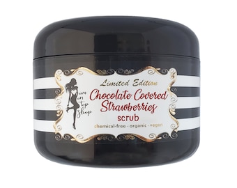 Limited Edition Chocolate Covered Strawberries-Naturally scented vitamin-packed SCRUB organic vegan *SCROLL to see SO many ways it can help!