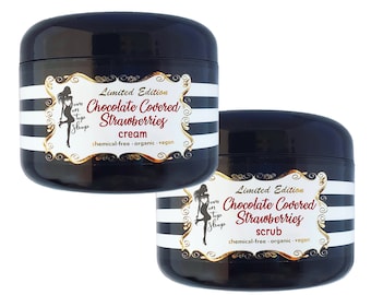 Save Big! Chocolate Covered Strawberries-Naturally scented vitamin-packed scrub+cream, organic vegan *SCROLL to see SO many ways it can help